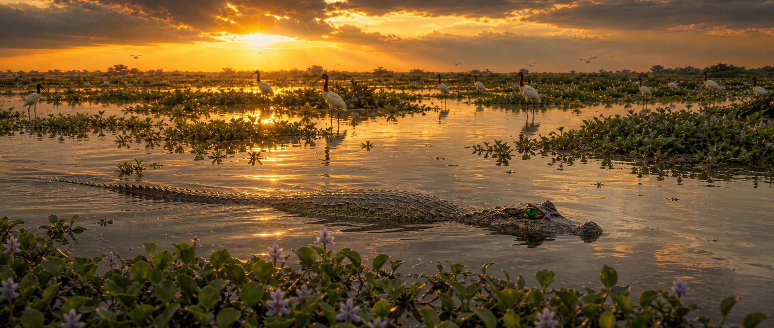 Akam swimming through the marsh at dawn